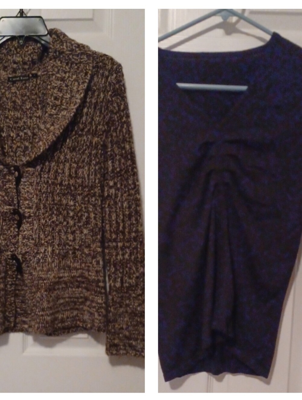 Carol Rose Brown Marled Shawl-Collar Cardigan Sweater And Vneck Black Top Size S